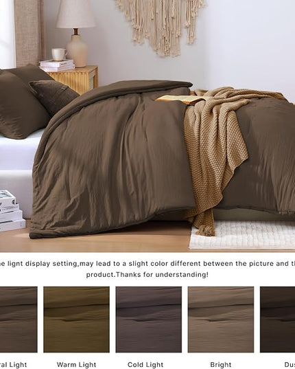 WRENSONGE Queen Comforter Set- 7 Pieces Soft Chocolate Brown Bed in a Bag with Fitted Sheet, Flat Sheet, 2 Pillow Shams, and 2 Pillowcases- Warm Bedding Sets Queen for All Season