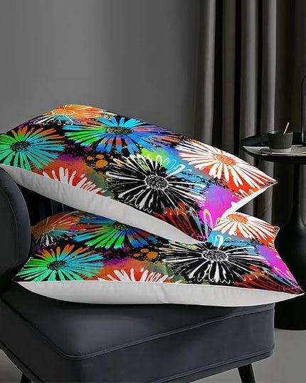 AILONEN Flowers Comforter Set Twin Size, Neon Color Tie-Dye Chrysanthemum Pattern Bedding Set Colorful Plants Theme Quilt Set Bedroom Decor 3Pcs(1 Comforter + 2 Pillowcases)