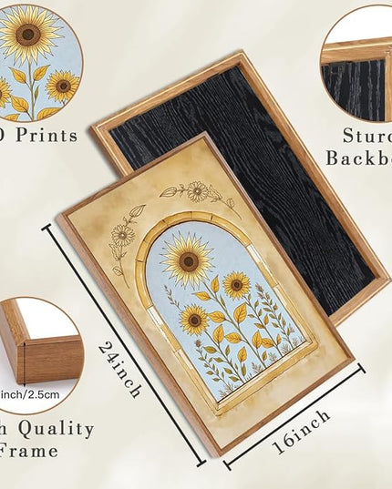 ANHUIB Vintage Boho Spiritual Wall Decor 16x24 Inch Botanical Wall Art Earthy Sunflower Illustration Set of 3 for Living Room Bedroom Office