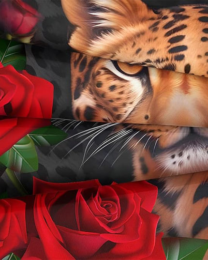Bedbay Leopard Bedding Comforter Set Queen Size Rose Floral Bedding Set Rose Flowers and Wild Cheetah Print 8 Pcs Queen Bed in a Bag Set Teen Adults Animal Comforter Set with Sheets (Leopard,Queen)