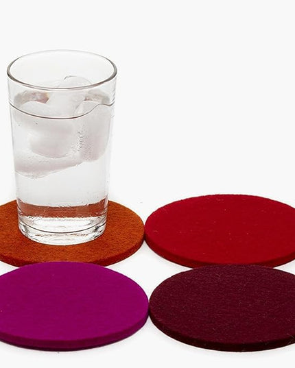Graf Lantz - Bierfilzl Merino Wool Round Coasters Set of 4 - Bordeaux (4" Circles) - Absorbs 30% of Weight - German Wool - Heat Resistant, Sustainable, & Reusable - Home Decor & Coffee Table Decor