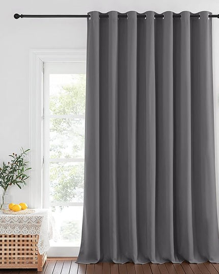 NICETOWN Blackout 102 inch Curtains for Sliding Glass Door, Grommet Thermal Insulated Room Darkening Window Treatment Sound Reducing Drapes for Room Divider, Gray, 1 Panel, W100 x L102