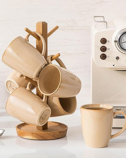 vancasso PLAYA Ceramic Coffee Mug Set of 6, 12 Oz Tea Cups with Handle for Latte, Tea, Cappuccino, Milk, Cocoa, Microwave&Dishwasher Safe, Brown