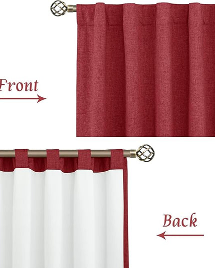 LAMIT Red 100% Blackout Window Curtains for Bedroom, 45 Inches Linen Textured Thermal Christmas Decor Drapes Back Tab and Rod Pocket Window Panels with White Liner, 2 Panels, 52 x 45 Inch