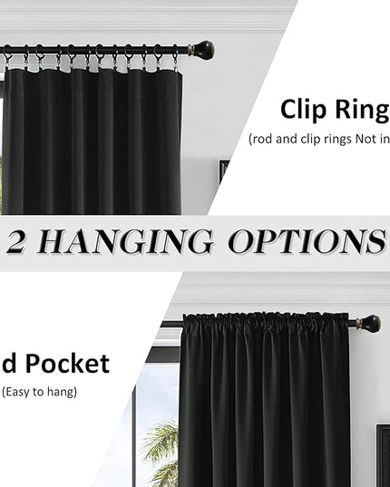 DONREN 99 Percent Blackout Curtains Draperies - Light UV Block Insulated Rod Pocket Window Curtain Panels for Kids Nursery(52 x 96 Inches,Set of 2 Panels,Black)