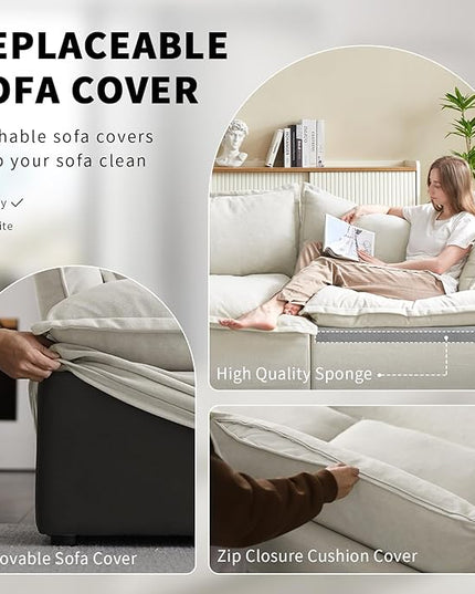 Loveseat Cloud Modular Sectional Sofa Couch, 3 Seater Convertible Sectional Couch, Linen Blended Down Feather Fill Sofa, Completely Removable Cover, Corner Sofa for Living Room, Office, Gray