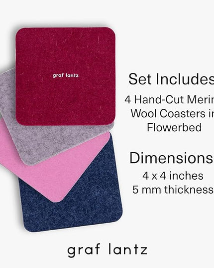 Graf Lantz - Bierfilzl Merino Wool Square Coasters Set of 4 - Flowerbed (4"x4"x5mm) - Absorbs 30% Weight, Natural German Wool - Heat Resistant, Sustainable, Reusable - Home Decor, Coffee Table Decor