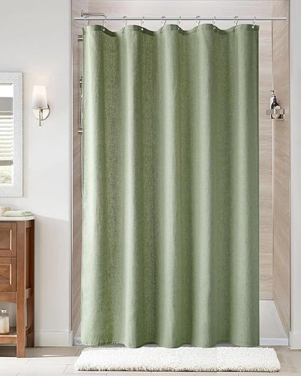 Naturoom 60 Inch Shower Curtain - Stall Narrow Half Green Linen Ultra Thick Fabric Shower Curtain Set with Hooks, Boho Farmhouse Rustic RV Camper Bath Curtains for Bathroom, Sage Green, 60 x 72
