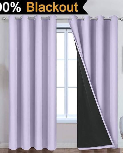 Yakamok 2 Thick Layers Completely Blackout Window Treatment Thermal Insulated Soundproof Drapes for Girl's Bedroom(52Wx96L, Lilac, 2 Panels)