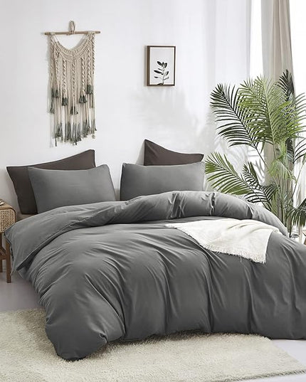 Luxlovery Grey Comforter Set California King Men Dark Grey Bedding Comforter Sets Gray Minimalist Quilts Blanket Adults Modern 3 Piece Bedding Comforter Set for Cal King Bed