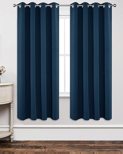 Joydeco Blackout Curtains 72 Inch Length 2 Panels Set, Thermal Insulated Long Curtains& Drapes 2 Burg, Room Darkening Grommet Drapes for Living Room Bedroom Window (W52 x L72 Inch, Navy Blue)