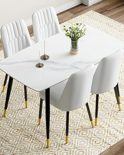 50'' Dining Table Set for 4, Dining Room Sets for 4, Sintered Stone Dining Table Chairs Set of 4, Easy to Assemble，Suitable for Small Spaces