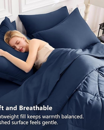 CozyLux Full Size Comforter Sets Navy Blue - 7 Pieces Bed in a Bag Full, Luxury Soft Bed Set for All Seasons, Bedding Set with Down Alternative Comforter, Sheets, Pillowcases & Shams