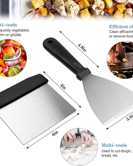 Flat Top Griddle Accessories Set for Blackstone and Camp Chef, Professional Grill Spatula Set with Burger Spatulas Scraper, BBQ Tool Griddle Utensils Kit for Men Outdoor Flattop Grills Cooking (Black)