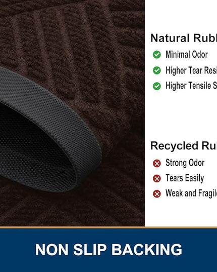 Smiry Front Door Mat Outside Entrance, Heavy Duty Outdoor Indoor Natural Rubber Doormat, Non Slip, Trap Dirt and Moisture, Easy Clean, Low Profile Patio Porch Entryway Mat, 29.5x17, Pure Brown