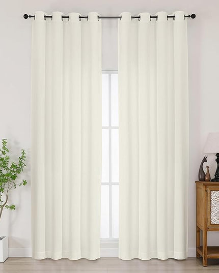 Chyhomenyc Ivory Curtains 96 Inch Length 2 Panels, Light Filtering Faux Linen Textured Soft Airy Curtains for Living Room, Thick Farmhouse Grommet Bedroom Drapes, 50Wx96L Inch, 2PCS