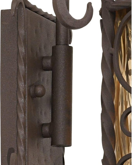 John Timberland Casa Seville Rustic Outdoor Wall Light Fixture Dark Walnut Scroll 13 1/4" Champagne Hammered Glass for Exterior House Porch Patio Outside Deck Garage Yard Front Door Garden Home