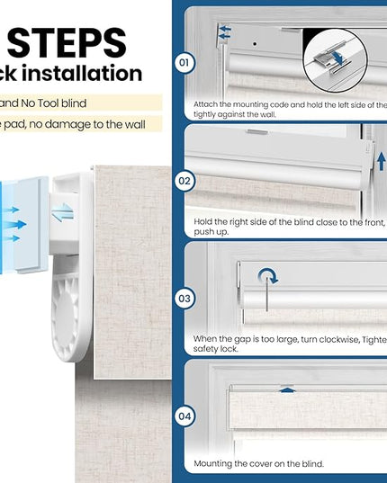 No Drill Motorized Blinds with Remote, Blackout Automatic Blinds with Solar Panel, Cordless Smart Electric Roller Shades for Windows, Beige, 33½ x 72
