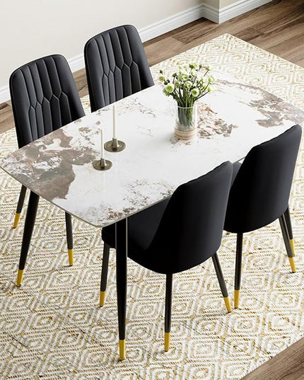 Small Dining Table Set for 4，50'' Sintered Stone Table with 4 Chair Dining Table Set，Easy to Assemble，Suitable for Small Spaces