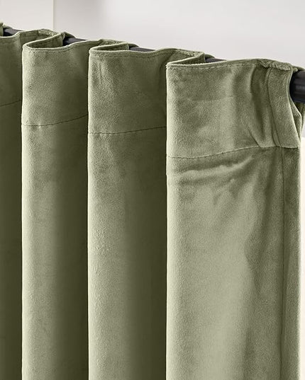 Lazzzy Green Blackout Velvet Curtains 96 Inches Long Thermal Insulated Room Darkening Lined Curtain Drapes Luxury Back Tab Window Treatments for Bedroom Living Room 2 Panels, 52 x 96 Inch, Olive Sage