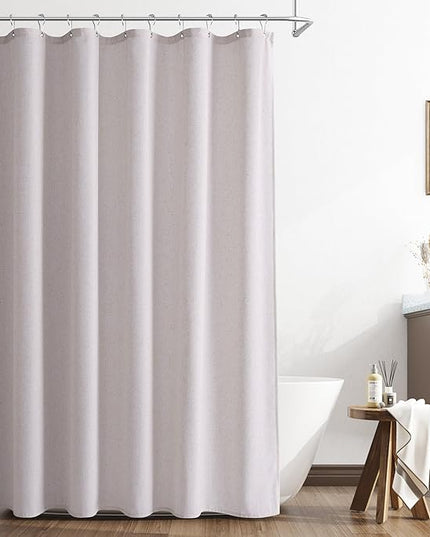 Naturoom Champagne Linen Shower Curtain, Cloth Textured Fabric Shower Curtain Set with Hooks, Simple Elegant Modern Farmhouse Country Ultra Thick Bath Curtains for Bathroom,Water Repellent,72x80
