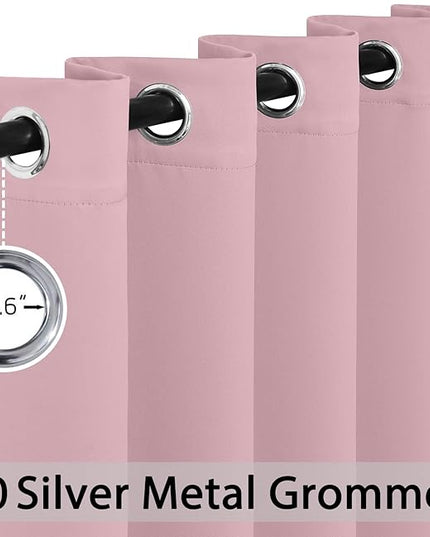Yakamok Light Blocking Window Blackout Curtains Thermal Insulated Room Darkening Drapes for Bedroom,Solid Grommet Top Window Panels, 62x84 Inch, Pink, One Pair