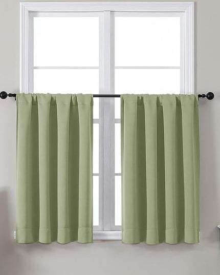 Gwine Short Blackout Curtains 36 Inches Long, Small Curtains Over Sink, Thermal Insulated Room Darkening Drapes for Bathroom Basement Patio Cabinet, 2 PCS, Each 40" Wx36 L, Sage Green