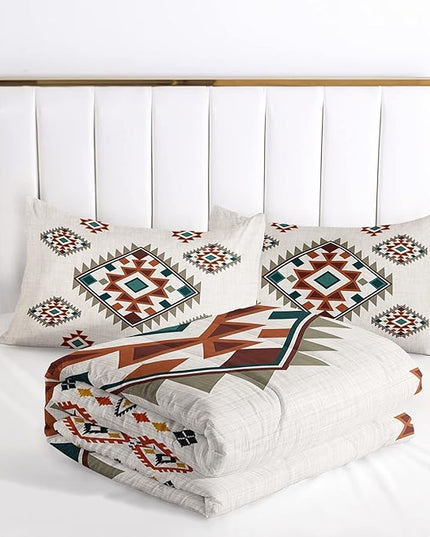 AILONEN Ethnic Geometric Bedding Set Full Size Comforter Set for Boys Girls Adults, Navajo Ornaments Native Americans Tribal Print Quilt Set Soft Breathable 3 Pieces,1 Comforter and 2 Pillowcases