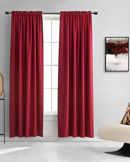 DONREN Red Bedroom Blackout Drapes Insulating Room Darkening Rod Pocket Curtain Panels (42 by 84 Inch,2 Panels)