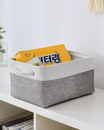 TheWarmHome Storage Bins for Shelves - 13.8L×9.8W×6.7H inch 3 Pack Medium Collapsible Storage Baskets for Organizing | Fabric Storage Cubes for Linen Closet Toy Home (White&Grey)