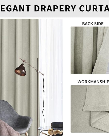 Easy-Going Linen Look Blackout Curtain Grommet Window Curtain Drapes for Bedroom, Living Room Thermal Insulated Room Darkening (2 Panels, 42x63 inch, Beige)
