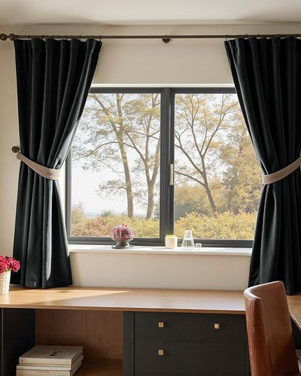 Lazzzy Velvet Blackout Curtains Thermal Insulated Room Window Drapes Super Soft Luxury Curtains for Living Room Bedroom Rod Pocket 2 Panels, Black, 52" W x 72" L