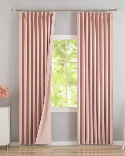 DONREN Baby Pink Pinch Pleated Blackout Curtains with Hooks - 100 inch Length Room Darkening Thermal Insulated Window Curtain Panels for Living Room Bedroom 2 Panel 40" Wx100 L