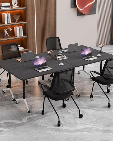 Conference Room Table with Flip-Top Design for Dynamic Meetings, Business Table Computer Desk with Heavy-Duty Frame,Foldable Seminar Meeting Tables for Home Office (4, F, 55.1IN)