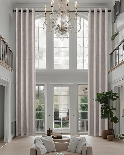 Extra Long Linen Curtains 144 inch Length 2 Panels Thick Faux Linen Blended Window Drapes Burlap Textured Curtains with Grommet for Living Room Farmhouse 12ft (52x144 Beige) Natural