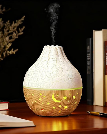 Air Diffuser Humidifier, Wood Grain Ultrasonic Cool Mist, 2 in 1 Aromatherapy Essential Oil Diffuser with Mood Light, Quiet Personal Humidifier for Bedroom Office (White Crack Light Wood