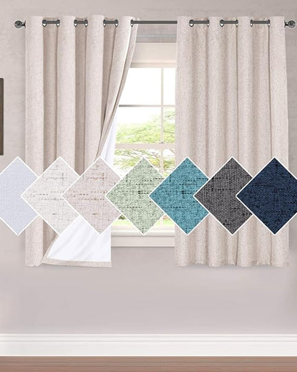 H.VERSAILTEX 100% Blackout Curtains for Bedroom 63 Inches Long Grommet Linen Face Full Light Blocking Curtain Drapes for Living Room Thermal Linen Look Curtains 2 Panels Set, 52" W x 63" L, Natural