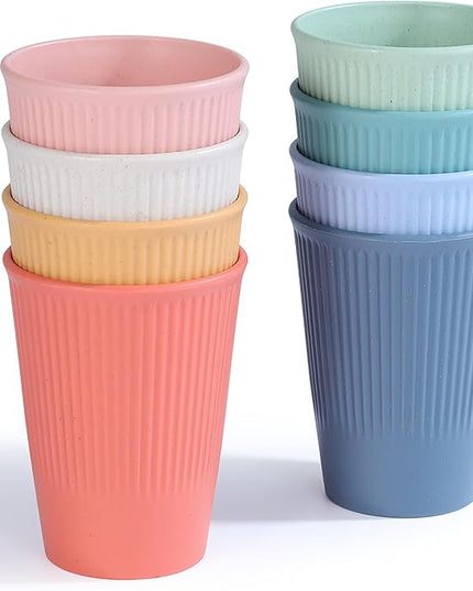 Wheat Straw Cups, Unbreakable Drinking Cup Dishwasher Safe Water Glasses with 8 Colors for Drinking Water, Juice,Milk, Soda, Coffee,Easy to Clean & Reusable (8 Pcs)