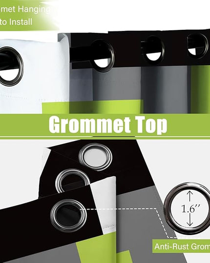 Lime Green 100% Blackout Curtains for Bedroom 63 inch Length 2 Panels Set Light Fresh Modern Abstract Geometric Black Out Curtains Insulated Room Darkening Window Drapes for Living Room, 52Wx63L