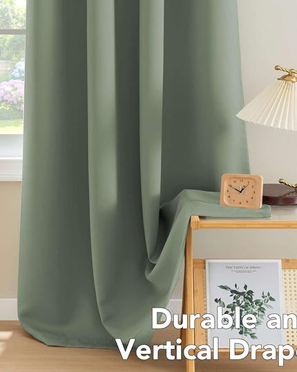 H.VERSAILTEX Room Darkening Curtains for Living Room Light Reducing Thermal Insulated Window Treatment Panels/Drapes Grommet Top 2 Panels Green Bay - 52 x 84 Inches