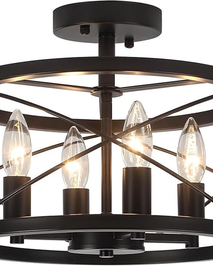 TOULMJ 4-Light Black Semi Flush Mount Ceiling Light, Modern Entryway Light Fixtures, Farmhouse Light Fixtures Ceiling Mount for Kitchen Island Laundry Hallway Dining Room, UL-Listed