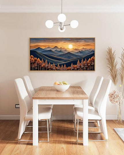 HOURIA Boho Wilderness Sunset Woodland Mountain Framed Canvas Wall Art Set,Vintage Golden Hour Forest Landscape Decor,Natural Modern Pine Tree Botanical Artwork for Living Room,Farmhouse- 40"x20"x1