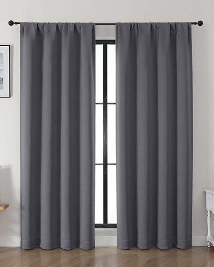Gwine Charcoal Grey Blackout Curtains for Living Room 72 inches Long, Noise Reducing Room Darkening Window Treatment Curtains for Bedroom, Farmhouse Decor with Rod Pocket, Each 40" Wx72 L,2PCS