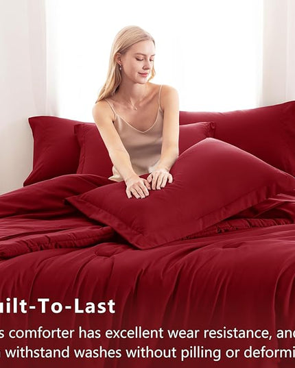 CozyLux King Size Comforter Set Dark Red, 7 Pieces Bed in a Bag King Comforter Set with Sheets, Bedding Set with Down Alternative Comforter, Fitted Sheets, Flat Sheets, Pillow Shams and Pillowcases