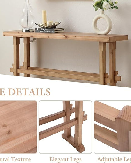Kmax Narrow Entryway Table, 59 inchs Wood Farmhouse Console Table Boho Hallway Table Rustic Couch Table Behind Sofa for Outdoor Entrance Living Room Bedroom- Natural Color