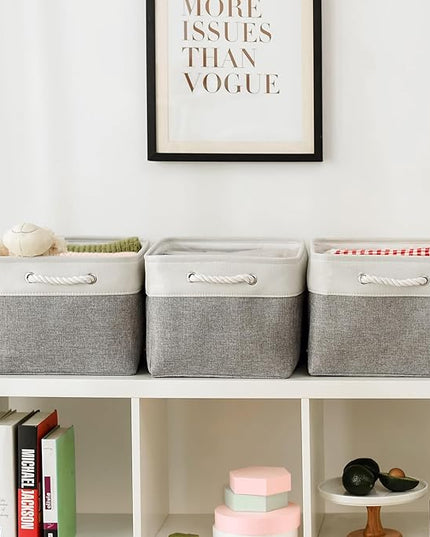 TheWarmHome Storage Baskets for Organizing, X Large - 3 Pack 17.7L×13.8W×9.8H in Foldable Storage Bins for Shelves, Fabric Storage Box for Closet Nursery Toy Gift (White & Grey)