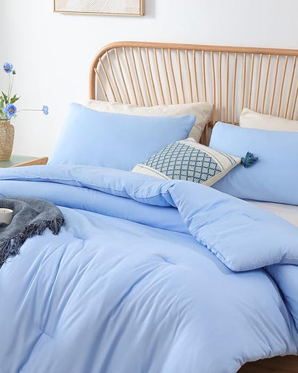 ROSGONIA King Size Comforter Set Light Blue, 3pcs King Comforter Set (1 Comforter & 2 Pillowcases) All Season Soft Lightweight Bedspread Blanket Quilt