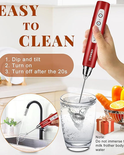 YUSWKO Milk Frother Handheld for Coffee with Stand, Rechargeable Drink Mixer with 3 Heads 3 Speeds Electric Coffee Frother Whisk, Gift for Many Occasions and Festival