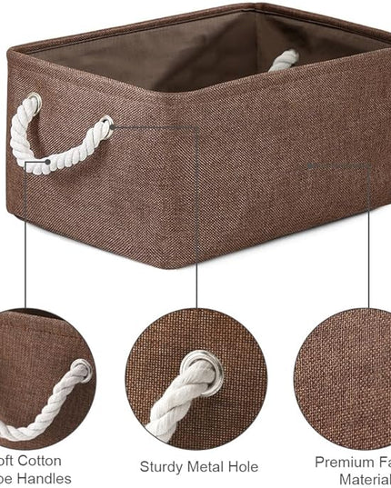 TheWarmHome Decorative Basket Rectangular Fabric Storage Bin Organizer Basket with Handles for Clothes Storage (Brown,Large-3Pack,15.7L*11.8W*8.3H)
