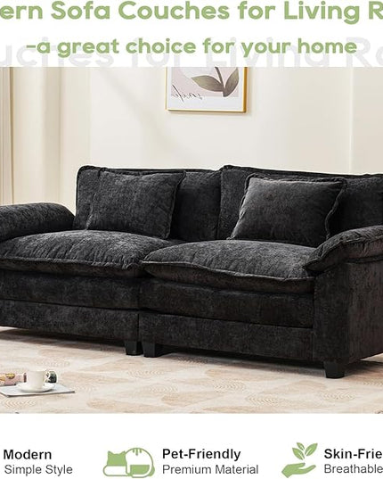 86" Modular Sectional Sofa, Comfy Cloud Couch Sectional Sofa with Ottoman, Chenille Sofa Sleeper Deep Seat Sofa with Throw Pillows for Living Room (Black, 86"- Loveseat)